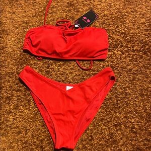Chic Red Bandeau Bikini Set
